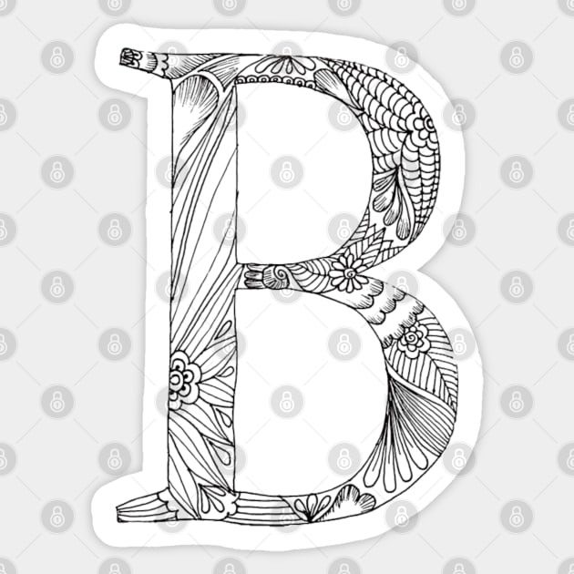 Henna Alphabet B / Henna Letter B - Black Henna Line Art Sticker by Tilila